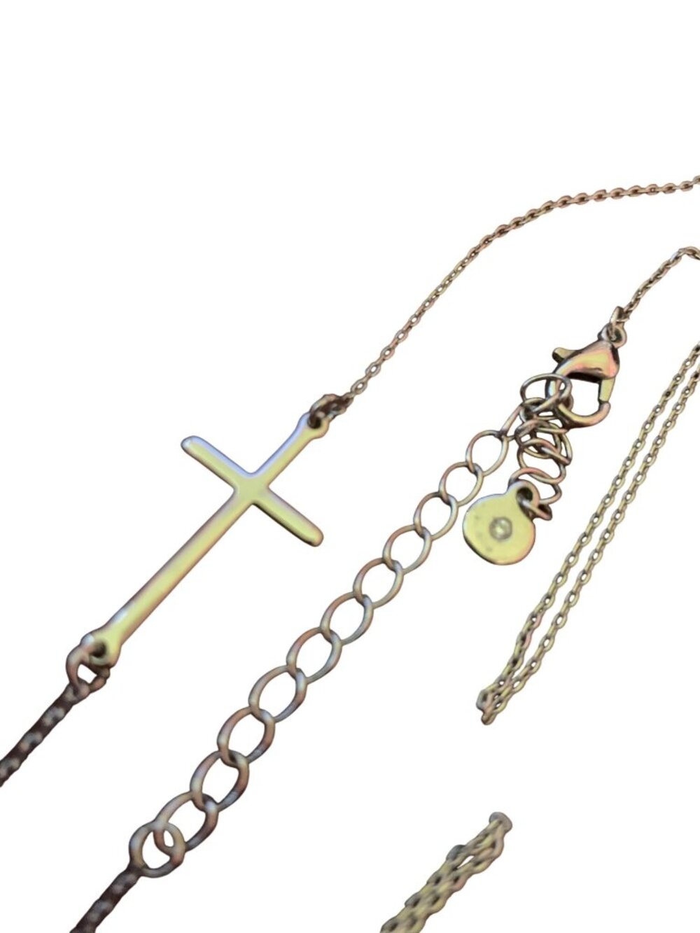 Silver Toned Cross Pendant Necklace With Adjustable Chain & Lobster Clasp Closur